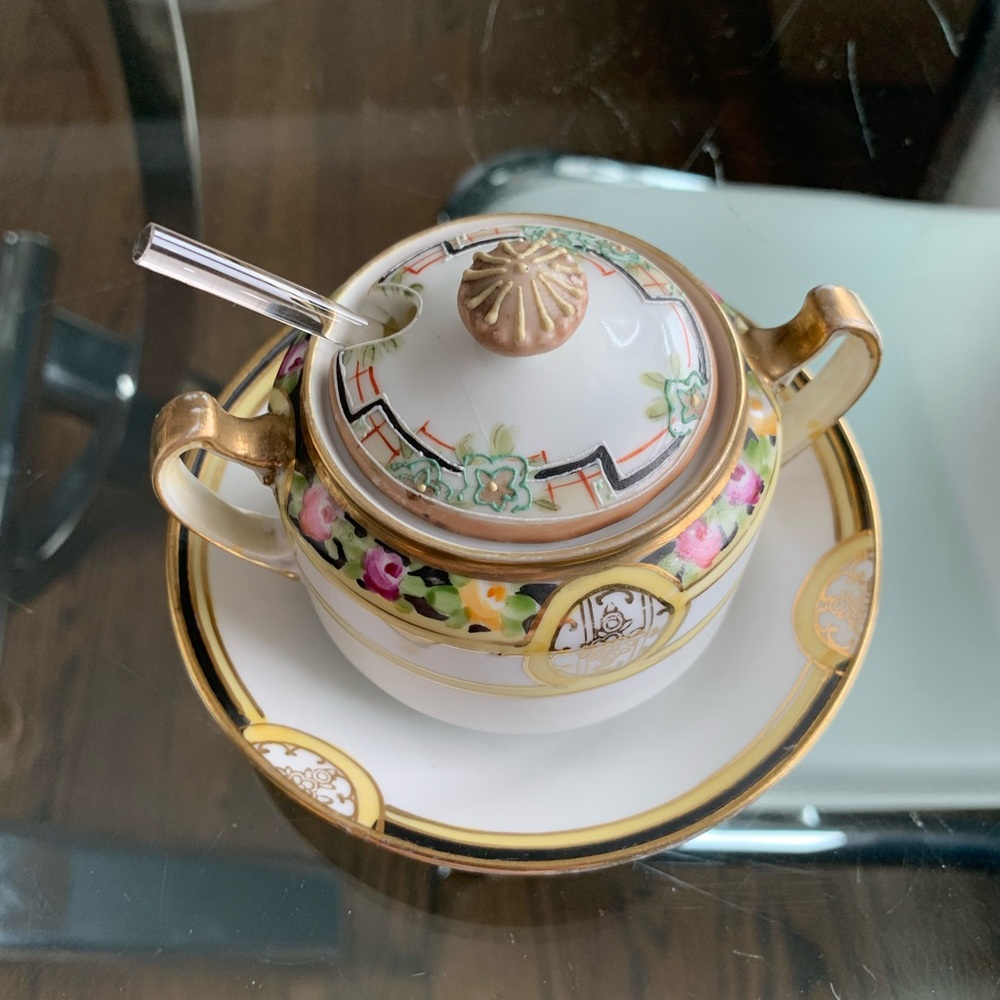 Antique Noritake Nippon Mustard w/Attached Undertray